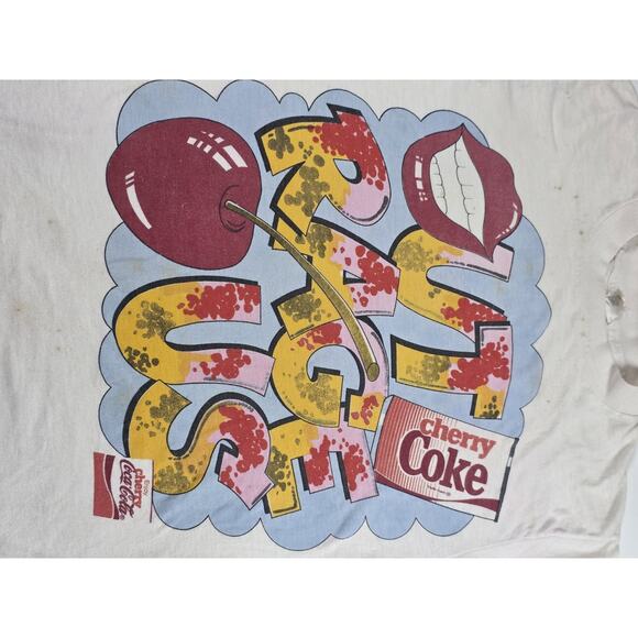 Vtg 80s Coca-Cola Cherry Coke Outrageous Big Print Single Stitch T-Shirt Size M - Picture 2 of 5